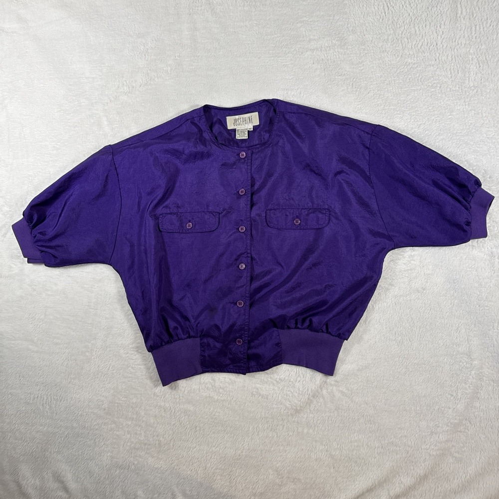 Vintage 80s 90s Josephine Purple Shoulder Pad‎ Blouse Medium Button Pockets